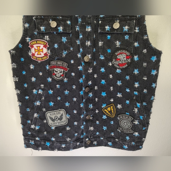 Imperious Men's Biker Motorcycle Denim Vest With Patches Sz XL Cotton - Picture 2 of 16
